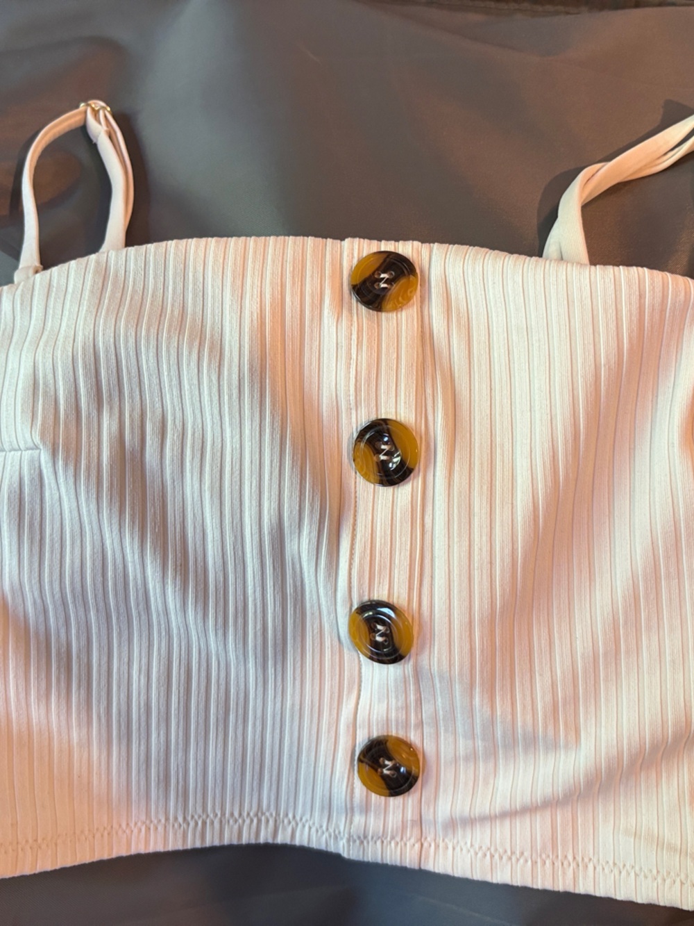 White Ribbed Button Tankini top